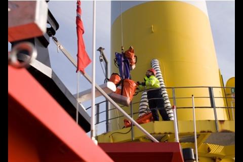 An engineer accessing a turbine on the Scroby Sands development (Photo: Renewable UK)